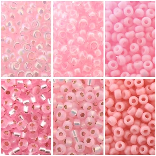 Pink Collection - 6 Color Mix Miyuki Round Rocaille Seed Beads Size 11/0, Each in 8.5 Gram Tube