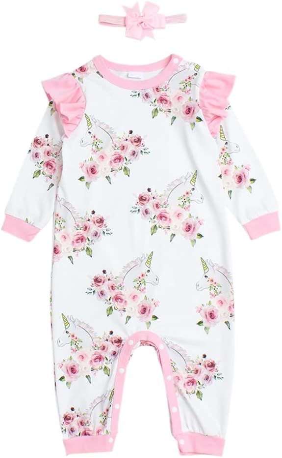 Girls Polyester Full-Sleeve Floral Print Bodysuit With Headband in White Color