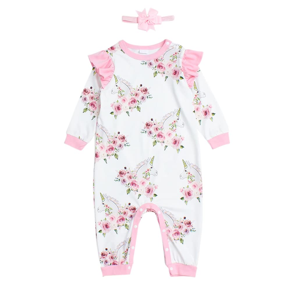 HopscotchGirls Polyester Full-Sleeve Floral Print Bodysuit With Headband in White Color