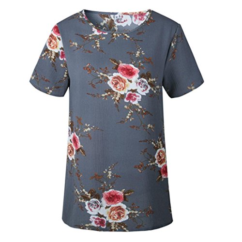 Dainzuy Ladies Sexy Casual Tops, Women’s Floral Printing T-Shirt Short Sleeve Blouse (Gray, M)