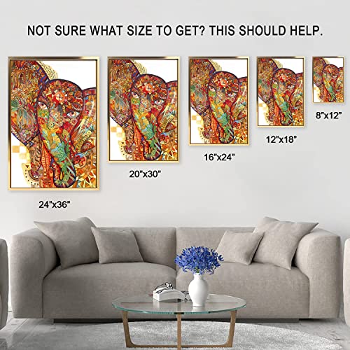 Canvas Wall Art Red India Elephant Framed Wall Art Prints Painting Watercolor Animal Pictures For Living Room Bedroom Home Office Kitchen Wall Decor Artwork Abstract Paintings With Aluminum Gold Frame For Home Modern Decoration 08X12Inch #TOP6