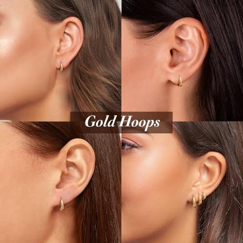 Gold Hoop Earrings for Women - 14k Plated Small Set, Hypoallergenic Huggie Cartilage Earrings, Chunky Stack Non-Tarnish3