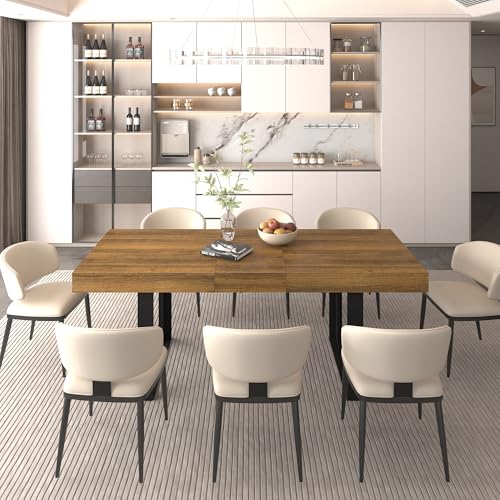 Image of 78.74 inch Extendable Dining Table for 6 8 10 Person, Farmhouse Expandable Dining Table Large Rectangle Wooden Expanding Table with Black Legs for Kitchen Dining Room Conference Small Space, Brown
