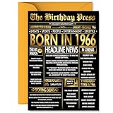 Goldene Geburtstagskarte zum 60. Geburtstag für Männer und Frauen, schwarze und goldene Zeitung, geboren im Jahr 1966, Happy 60 Geburtstagskarten für Tante, Oma, Kollegen, Ehefrau, Bruder, Freund