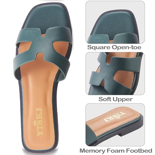 Image of Sandals for Women Dressy Comfortable Flat Open Toe Casual Cute Trendy Shoes Soft Faux Leather Slip On Ladies Slides for Summer