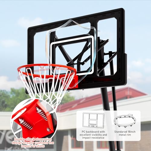 Image of BACKYARD BLITZ Basketball Hoop, 40&44&48IN Backboard with Portable Wheels | 10FT Hand-Crank Adjustable Basketball Goal System Outdoor with Shatterproof Backboard for Adults,Backyard Driveway