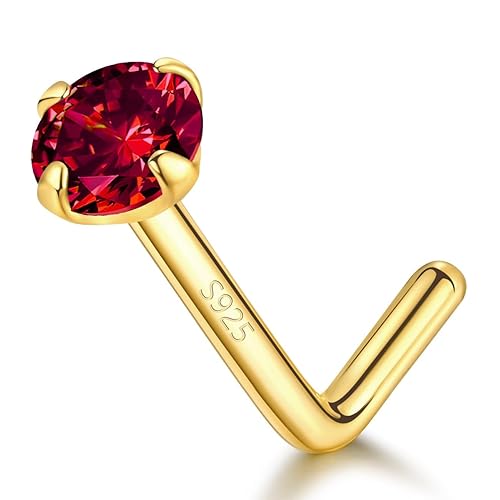 14k Gold Plated Sterling Silver L Shaped Nose Rings Studs for Women Men 20g, Small L Shape Nose Stud, 20 Gauge Nose Piercing Stud, Hypoallergenic