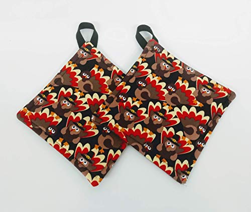 Pot holder for kitchen Pot Holder Set Oven Hot Pad Pot Holder for Cooking or Baking in a Thanksgiving Pilgrim Turkey Fabric Print