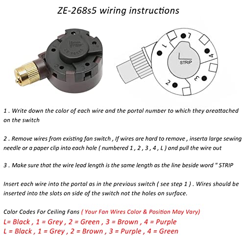 Interruptor de ventilador Zing Ear ZE-268S5 de 4 velocidades con cadena de bronce 4