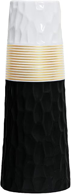 11 inch Black White Gold Finish Ceramic Flower Vase Home Decor Vase and Table Centerpieces Vase for Friends and Family, Christmas, Wedding, Bridal Shower