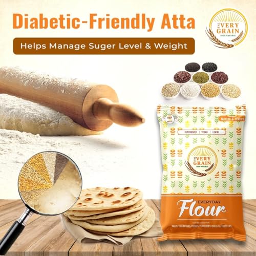 Image of The Very Grain Everyday Flour No Wheat Low GI Contains Barley, Jowar, Ragi, Bajra Millets & Green Lentils Makes Fluffy Chapatis Boost|Diabetic Friendly Multigrain Atta (Pack of 4, 400 gram)