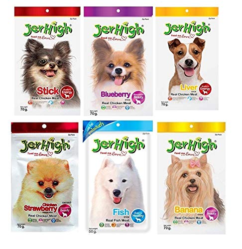 JerHigh Real Chicken Food Treat Stick, Blueberry, Liver, Strawberry, Fish, Banana Flavor 6 Pack Combo Set 70g for Dogs (B08R8XG3TZ) Amazon Price History, Amazon Price Tracker