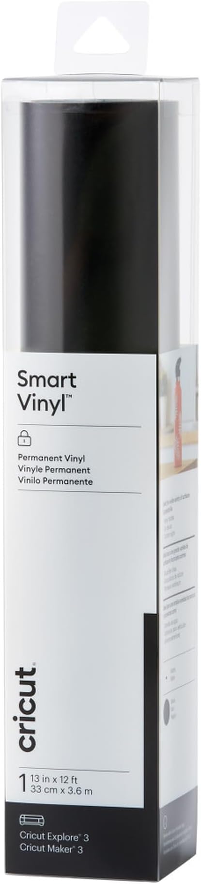 Cricut 2009053 Smart Vinyl الدائم | 1 ورقة | 33 سم × 3.6 م | أسود ، كلوريد البولي فينيل ، (12 قدمًا)