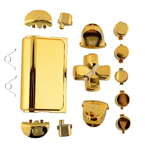 Jadebones Chrome Plating Replacement Repair Buttons with 2 Springs Set for PS4 Controller DualShock 4 (Gold)