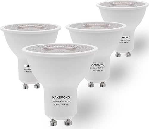 KAKEMONO Bombilla LED GU10 regulable de 6 W, reemplazo halógeno de 50 W, foco de 38 grados, 2700 K, blanco cálido para cocina, campana extractora,
