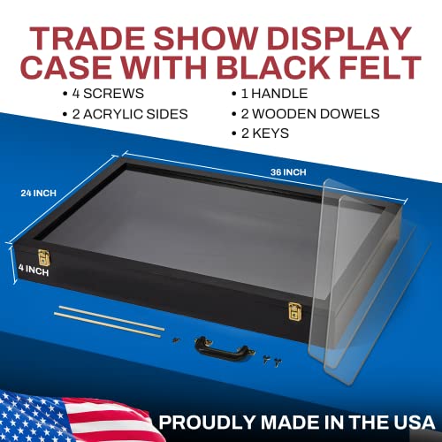 PENNZONI Trade Show Display Portable Case, Clear Acrylic Box for Pastry Display, Display Case for Exhibits w/Acrylic Side Guards | Black with Black Felt