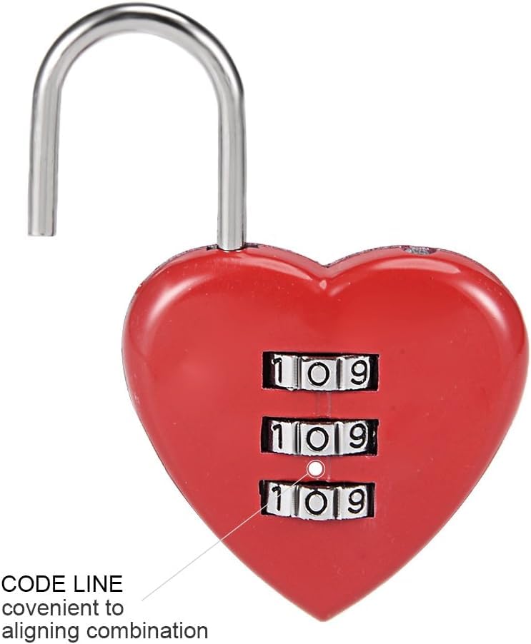 Red 3 Digit Combination Locks -Mini Love Red Heart Lock -Zinc Alloy Lock Heart Shaped Combination Padlocks -3mm Shackle Outdoor Gate Lock for Gym Locker