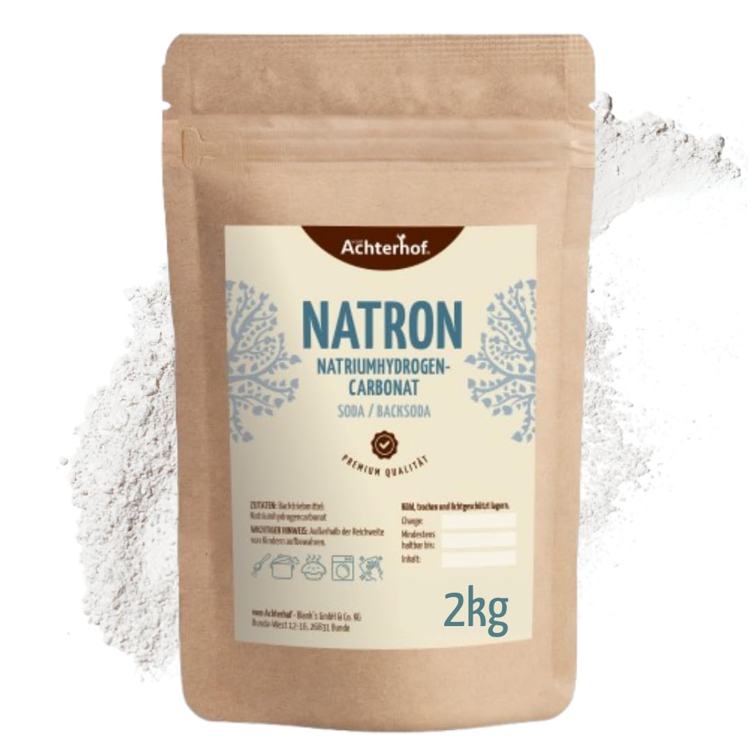 Natron 2 kg | das Multitalent im Haushalt - Natriumhydrogencarbonat | umweltfreundliche Alternative zu Putzmitteln | zum Backen und Kochen | Achterhof