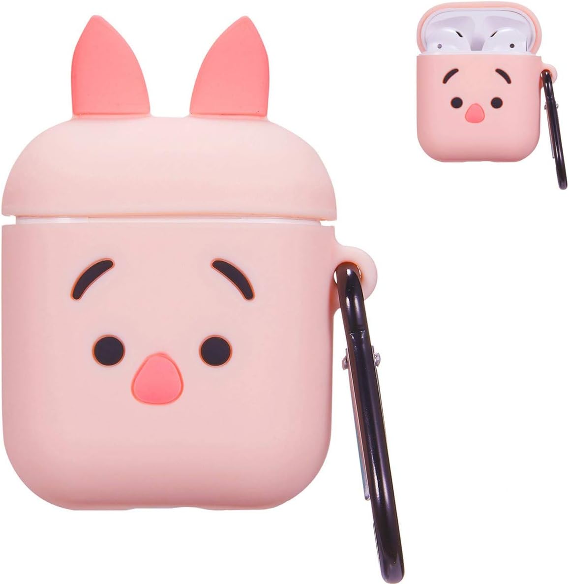 Pink Piglet Airpod Case for Apple Airpods 1&2,Cute 3D Funny Cartoon Character Soft Silicone Catalyst Cover,Kawaii Fun Cool Keychain Design Skin,Fashion Cases for Girls Kids Teens Air pods