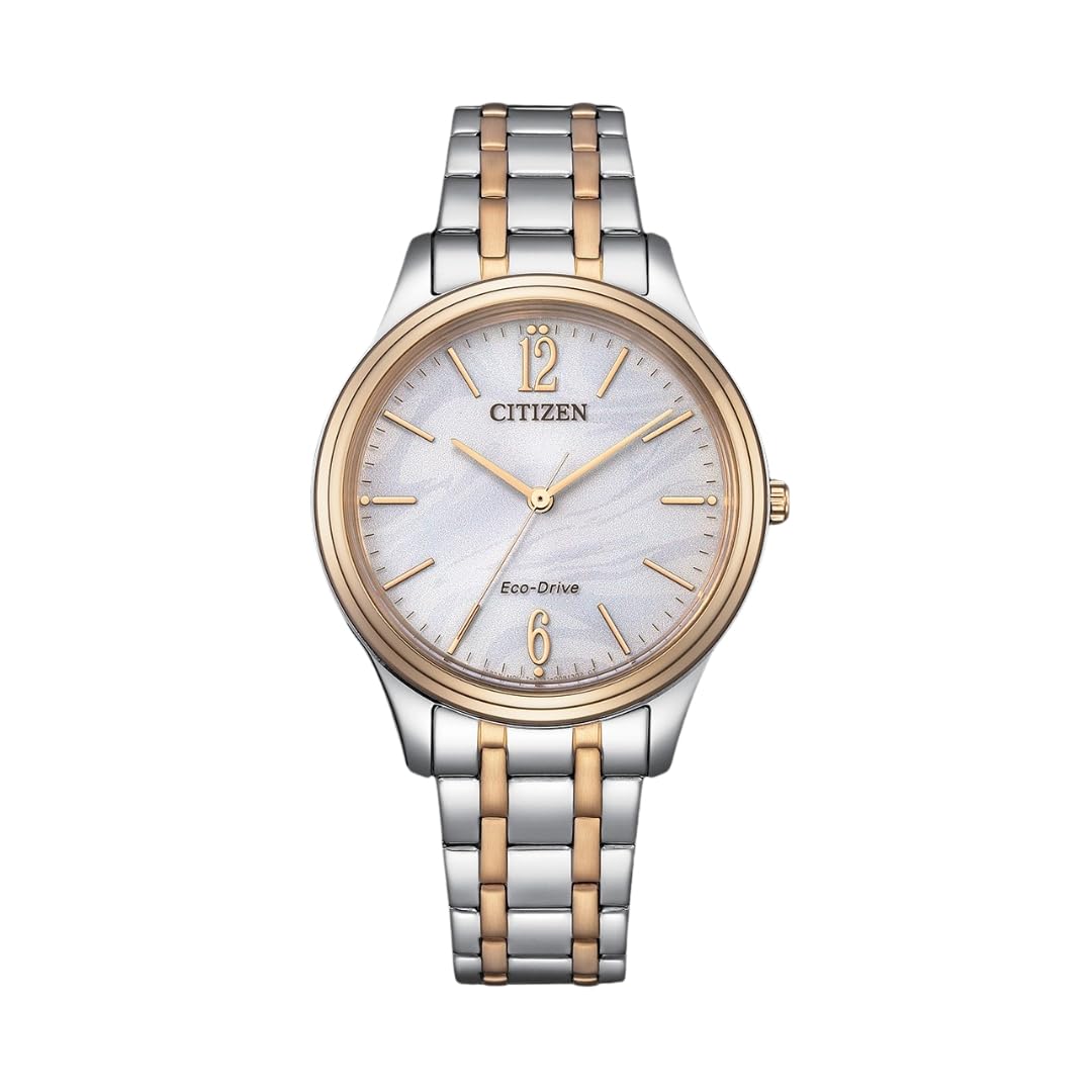 Citizen Damenuhr EM0416-78A – Analoge Quarz Uhr mit Edelstahlarmband, Eco-Drive