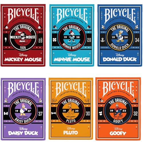 Image of Bicycle Classic Disney Character Sensational 6 Playing Card Deck Bundle Featuring - Mickey & Minnie Mouse, Donald & Daisy Duck, Goofy and Pluto