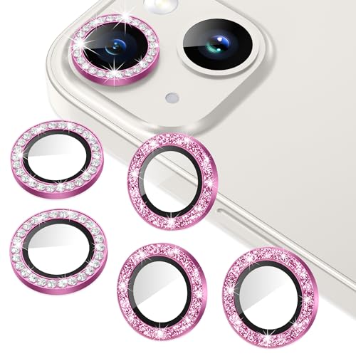 Protection appareil photo iPhone 14 Plus rose strass pour sublimer vos soirées et selfies