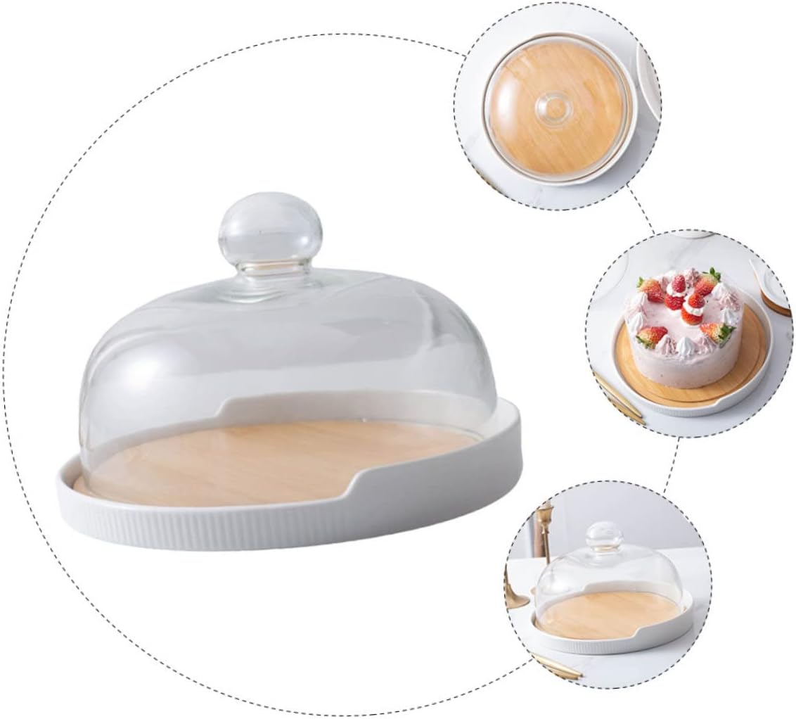 1set Rotating Cake Tray Glass Cover Elegant Dessert Stand for Home Baking and Entertaining for Displaying Cakes Pastries and Treats Kitchen