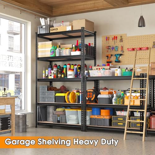 REIBII 2400LBS Garage Shelving Heavy Duty,5 Tier Storage Shelves Adjustable Metal Shelving Unit,Garage Shelves for Basement,Warehouse,Commercial,Pantry,Closet,Kitchen 72x36x16,Black