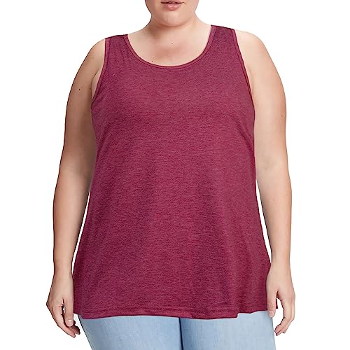 Moon Wood Tamaño Amplio Camiseta Deportiva sin Mangas Mujer, Top de Cuello Redondo Verano Algodón Absorbente de Sudor y Secado Rápido,Roja,2XL
