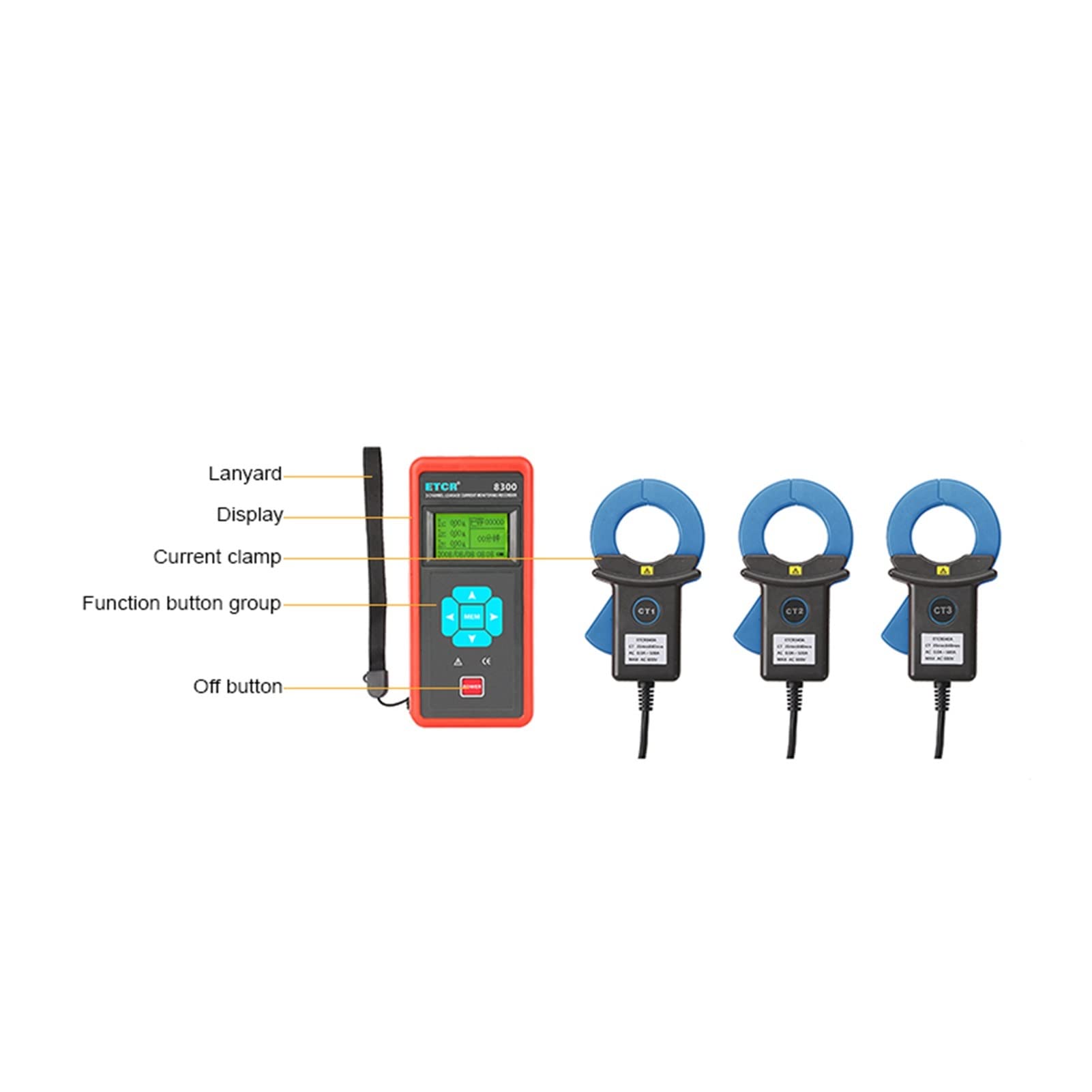 ETCR8300-040A 0 MA-500A Enregistreur de courant de fuite à trois canaux for surveiller les défaillances des fuites intermittentes