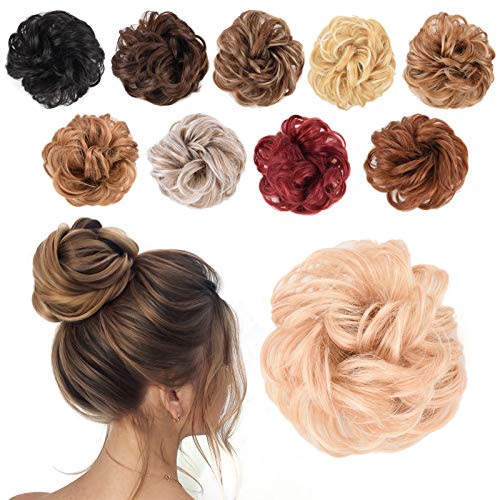 Messy Bun Hair Bun Extensions Messy Curly Hair Scrunchies Hairpieces Synthetic Donut Updo Hair Pieces for Women， Light Ash Blonde & Bleach Blonde