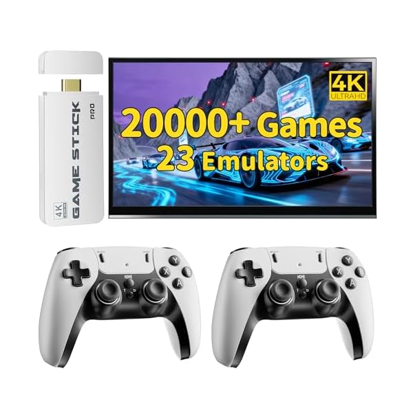2026 Retro Gaming Console, 20K+ Classic Games, 23 Emulators, 4K HDMI Game Stick with Upgraded Dual 2.4G Wireless Controllers 64GB, Plug-and-Play Video Game Console for TV (White)
