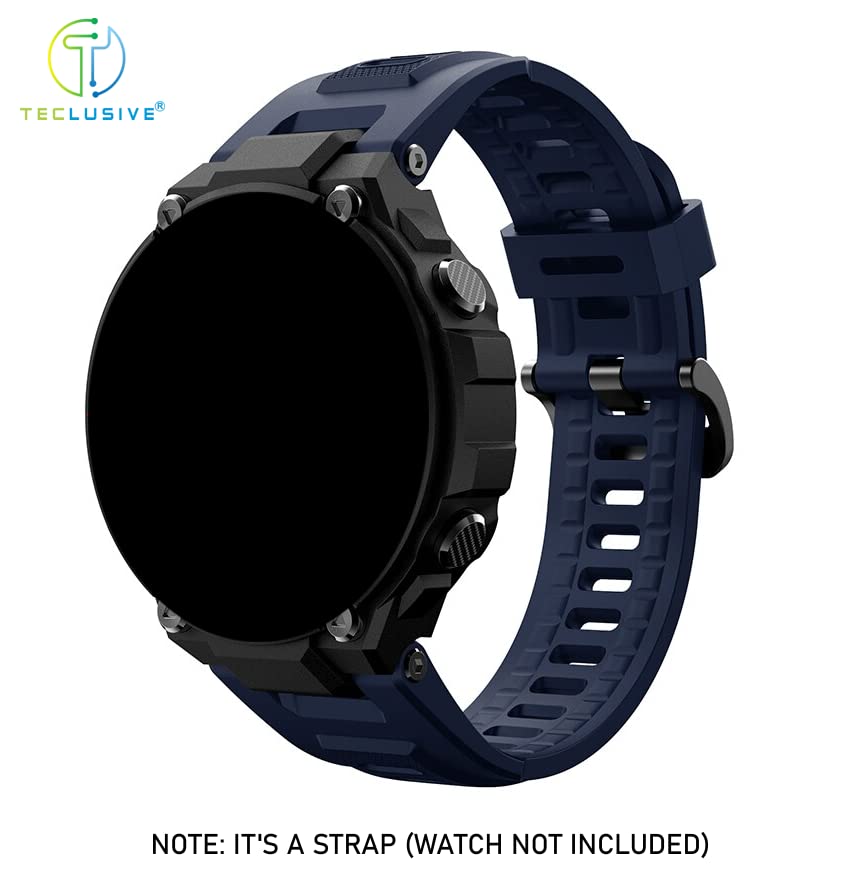 Image of T TECLUSIVE Soft Silicone Strap Band Compatible with Amazfit T-Rex /Amazfit Trex Pro | Adjustable Silicone Rubber Band with Installation Tools for T Rex Pro (Blue)