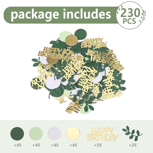 Image of Sage Green Happy Birthday Confetti, Birthday Table Decorations Scatter Green Gold Foil Cake Confetti Decorations for Party, Baby Shower DIY Arts Crafting 230 Pcs