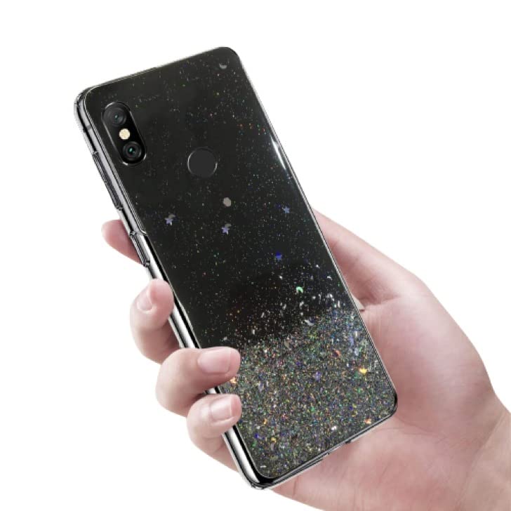 Image of Vonzee Glitter Case Compatible with Redmi Note 6, Non Moving Glitter Stars Cover Soft TPU + Hard PC Bumper Bling Cover for Women Girls Protective Case for Redmi Note 6 (Black)