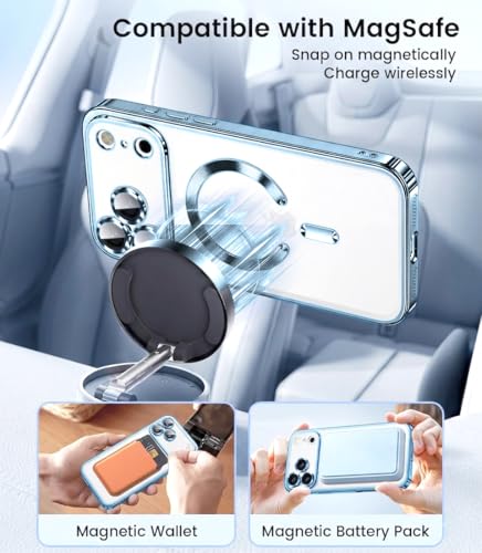 Image of VONZEE Electroplating Transparent Clear Logo Back Cover TPU Compatible with iPhone 17 Pro Max, Compatible with Magsafe, Full Body & Individual Camera Protection for Each Lens for Men & Women|Sierra