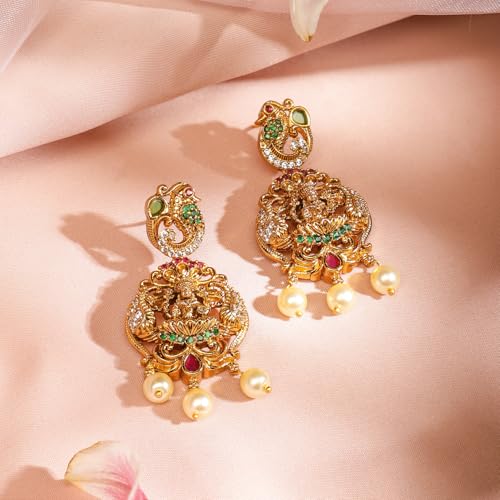 Image of Rubans Gold Plated Temple Necklace Set Traditional Statement Jewellery Gift for Women & Girls