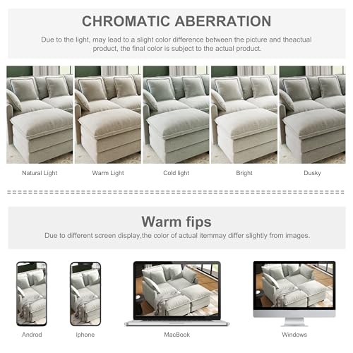 Image of 58 inch Cloud Couch Sectional Modular Sofa, Deep Seat Couches with Ottoman and Removable Washable Pillows for Living Room, Bedroom, Apartment, Light Grey