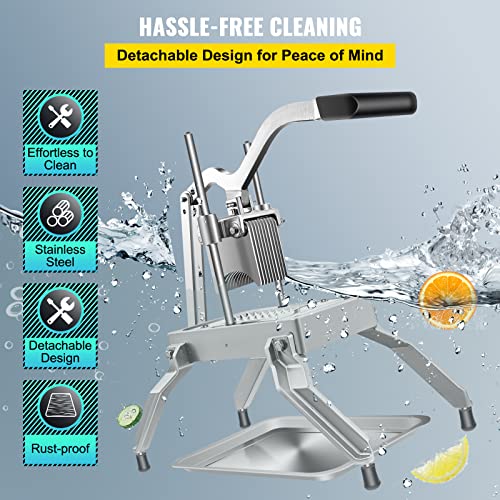 Happybuy Commercial Vegetable Fruit Dicer 3/8" Blade Onion Cutter Heavy Duty Stainless Steel Removable and Replaceable Kattex Chopper Tomato Slicer with Tray Perfect for Pepper Potato Mushroom, Silver