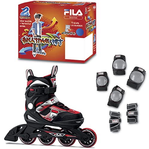 FILA SKATES J-One Combo 2 Set Inline Skate, Kid, Black/Red,