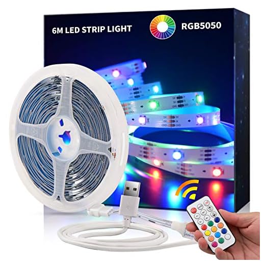 LED Strip 6m, Hually USB LED Remsor RGB med Fjärrkontroll, 366 Uppspelningslägen, LED List med 12 Färgbyten, Justerbar Ijusstyrka/Hastighet för Hem, Kök, Fest [Energiklass A++]