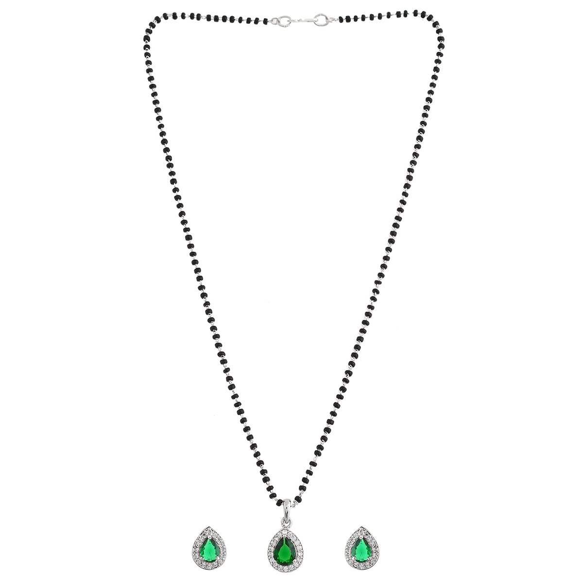 VOYLLA Sparkling Essentials Green Teardrop Shaped Silver Mangalsutra Set (B0C664J758) Amazon Price History, Amazon Price Tracker