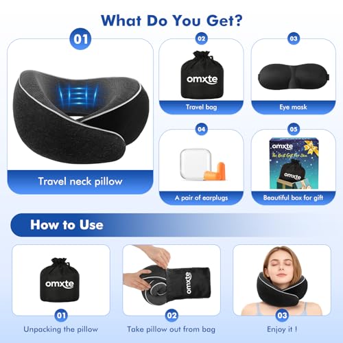 Travel Neck Pillow for Airplane – Memory Foam Neck Pillow for Travel, Ergonomic Neck Support Pillow for Sleeping on Plane, Comfortable Portable Travel Pillow for Flights, Car, Office by omxte - Image 7