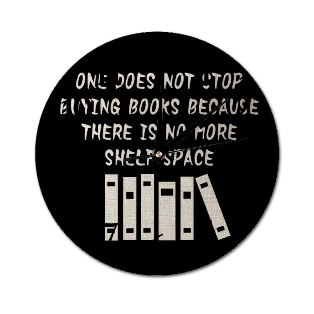 Mesllings Wall Clocks Book Lover Reading Club Beige One Does Not Stop Buying Books - 614961 Round Glass Wall Clock, Wall Decor Clocks for Kitchen, Office, Retro Hanging Clock, Home Decor Accessories