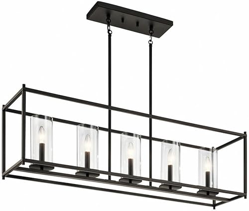 Kichler Crosby - Lámpara de araña lineal de 13.75" con 5 luces de cristal transparente Olde Bronze®