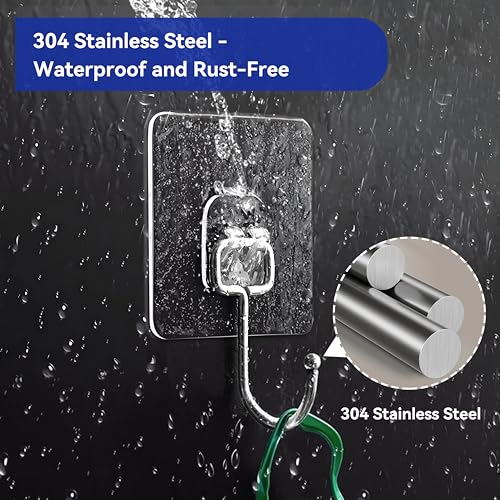 Image of 20 Pack Large Sticky Hooks for Hanging Heavy Duty, Wall Hooks Adhesive, Clear self Adhesive Hooks for Wall, Kitchen, Bathroom, Shower & Ceiling