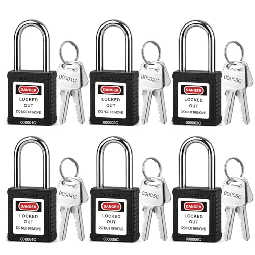 Image of Lockout Tagout Locks 6-Pack|OSHA Black Loto Locks Keyed Different|2 Keys /Lock for Industrial Machinery & Electrical Panels|Chrome Steel & Laser Coding