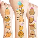 96PCS Potato Pre-cut Temporary Tattoos 8 Sheets Sweet Potato Party Decorations Supplies Favors Chip Potato Theme Birthday Cute Stickers Christmas Gifts for Boys Girls Class School Prizes Carnival