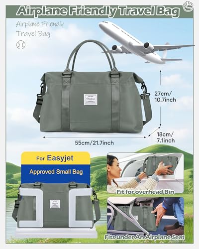 Image of Travel Duffel Bags for Women Mens Waterproof Weekender Carry on Bag Sports Gym Bag Travel Tote Bags with Wet Pocket Overnight Bag Workout Duffel Bags with Trolley Sleeve Dark Green
