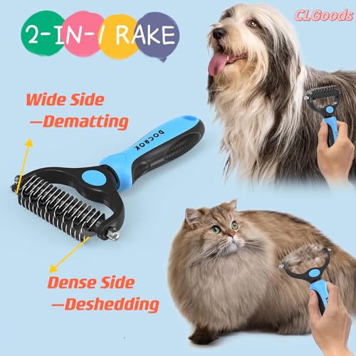Image of Pet Grooming Brush&Comb Combo, Pet Grooming Brush,Cat Comb Dog Comb for Shedding, 2-Piece Kit,Undercoat Comb for Dog Grooming (Blue)